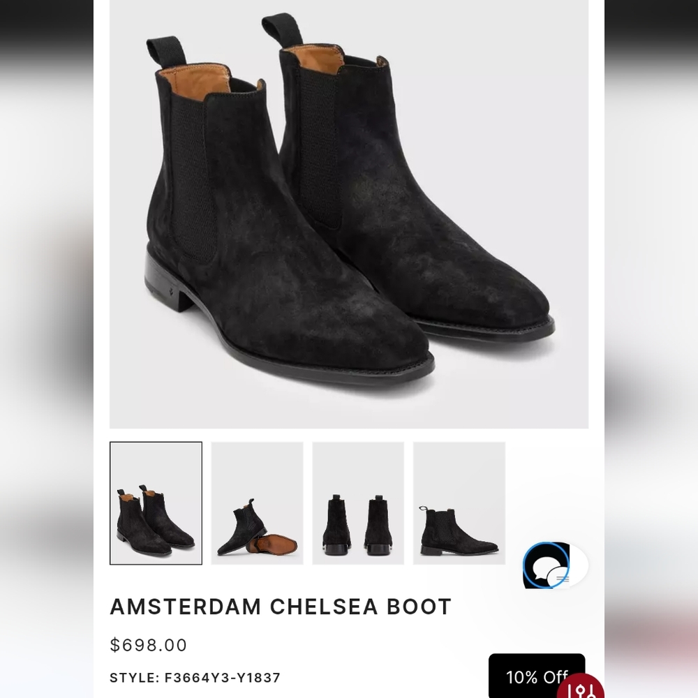 John Varvatos Suede Black Amsterdam Chelsea Boot Navy Size 10.5 Brand New in Box